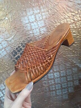Vintage Brown Woven Leather Mules
